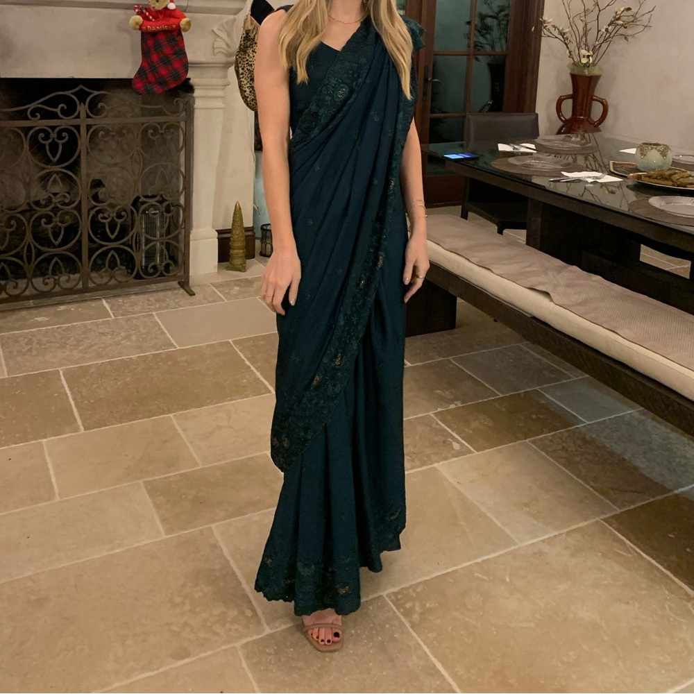 Dark Green Drape Saree Dress